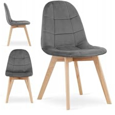 BDW - Silla Tapizada - de Terciopelo - Acolchada - con Patas de Madera de Haya - con Respaldo y Asiento Redondeados - para Comedor, Cocina, Salón - Moderna - Gris - 1 Unidad
