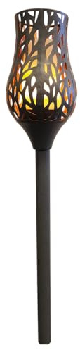 mysmartbuy.com Battery Powered Grey Metal Tulip Torch – Weatherproof Outdoor Garden Flame Effect LED Stake Light with Timer & Remote for Patio, Decking, Border, Pathway, Lawn – H91.5 x 15cm Diameter