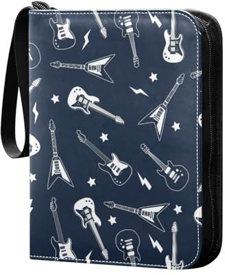 Guitars Navy Blue Trading Card Album 4 Pockets Card Folder 50 Pages 400 Cards PU Zipper Card Binder Storage Holder for Sports Game Card