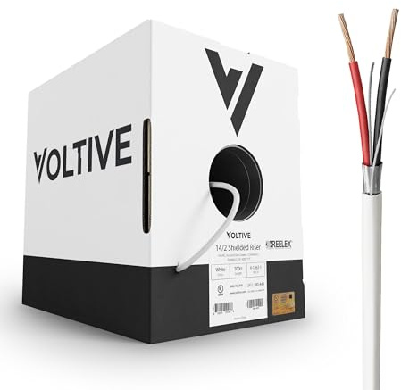 Voltive 14/2 Shielded Low Voltage Wire, Riser CL3R, White, 500ft - 14AWG, 2 Conductors, Overall Shield, Stranded Bare Copper, UL Listed - V-1262-1