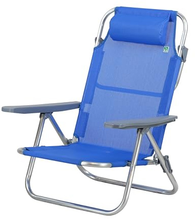 Totò Piccinni Spiaggina AVANA sedia sdraio pieghevole in Alluminio e Textilene con cusino e braccioli e schienale alto reclinabile 6 posizioni (1, Blu)