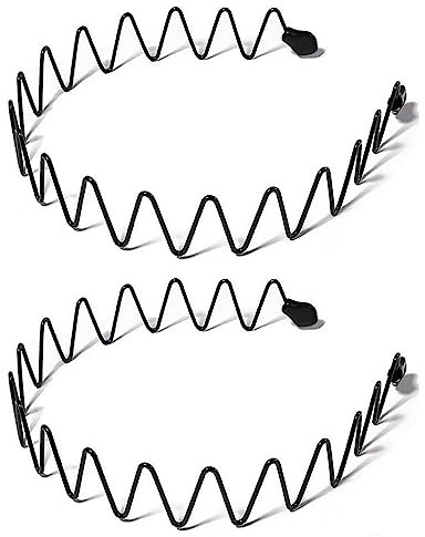 Mens Headbands Metal Hair Bands Wavy Hairbands Boys Metal Hair Bands Black Zigzag Unisex Outdoor, Sports, Daily Wear Headband. (2 Pcs)