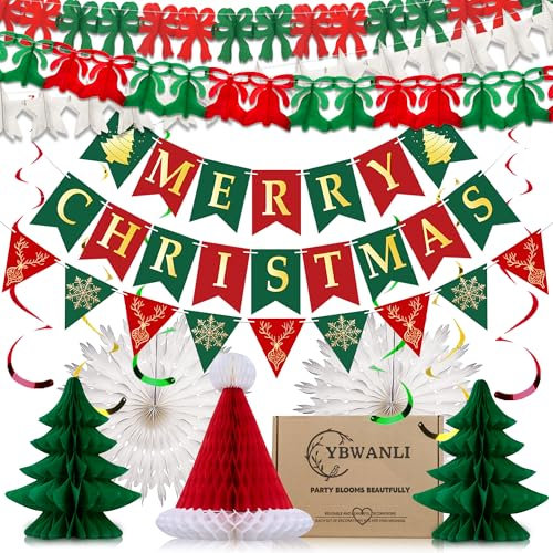 YBwanli Hanging Ceiling Paper Christmas Decorations Indoor-90s/80s Vintage Retro Christmas Decorations Party Set,Paper Xmas Room Decor for Home or Office