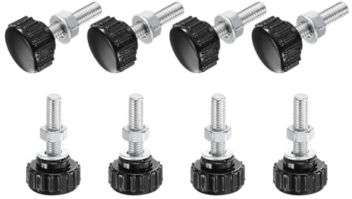 sourcing map 8 Sets Knurled Knobs Thumb Screws with Nuts Washers, Metric M5 x 20mm Male Thread 18mm Plastic Head, Zinc Plated Carbon Steel Stud Hand Knobs Clamping Thumbscrews Handles, Black