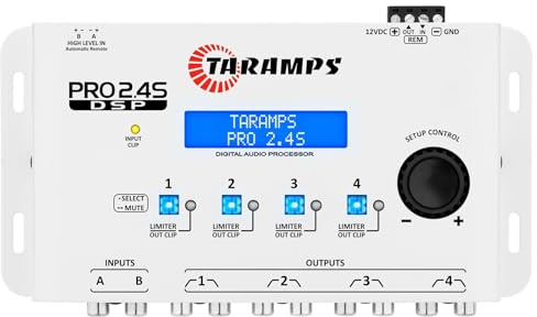 Taramps DSP Pro 2.4S White Crossover Full Digital Signal Car Audio Processore ed equalizzatore con sequencer Equalizzazione grafica a 15 bande 12 equalizzazioni preimpostate, segnale remoto