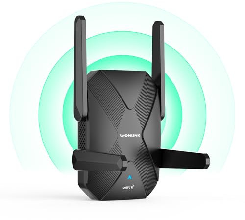 WONLINK Amplificador Señal WiFi 6, AX1500 Repetidor WiFi, Dual Banda 2.4/5Ghz Extensor WiFi con 4 Antenas, Puerto de Ethernet, WPS, Luz Indicadora de Señal, Soporte Modo Repetidor/Router/Ap,Enchufe EU