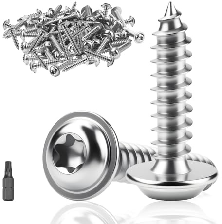 ddckj 60 stycken självgängande plåtskruvar M4x25mm träskruvar Torx A2 V2A självgängande skruvar med platt huvud och skiva plåtskruvar i rostfritt stål med full gänga med T20 borr