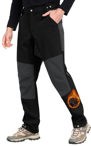 Xnova Pantalon Trekking Hombre Impermeables Pantalones de Trabajo Montaña Senderismo Pantalón Invierno Forro Polar Termico con Cintura Elastica Pantalon Tactico Cargo Pants, Negro, L