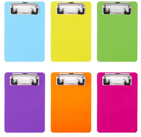 6 Pack Mini Clipboard, Small Clipboards in 6 Neon Colors Pocket Clip Board for Nurse, Students and Teachers, Waterproof Clipboard Bingo Board for Office and Classroom Use, Note Taking Document Holder