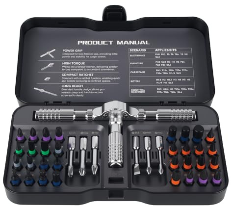 Nuangoo Set di cacciaviti a cricchetto 40 in 1, con punte in lega di acciaio S2, punte magnetiche, impugnatura a cricchetto staccabile, kit di attrezzi universale per la manutenzione