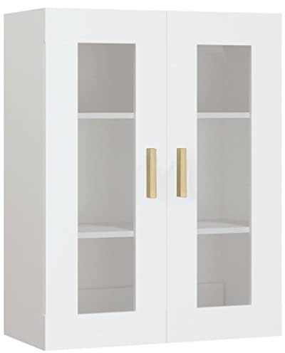 Mhdvray Armadio sospeso bianco 69,5 x 34 x 90 cm Armadio alto in legno con frontale in vetro, capacità di carico 60 kg, sottile credenza per cucina, corridoio, soggiorno
