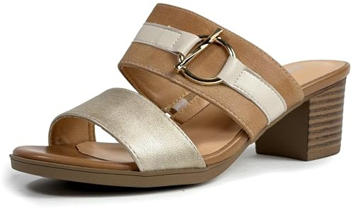 JOMIX Sandali Donna Comodi Eleganti Ciabatte con Tacco Medio Largo Blocco Scarpe Mule Estive Aperte e Leggere per Ufficio Vacanza e Uso Quotidiano Khaki 39