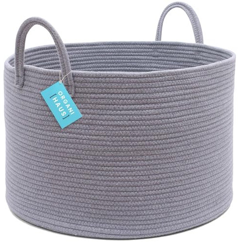 OrganiHaus Cesto XL 50x33cm Grigio – Organizer Morbido in Corda di Cotone per Lavanderia, Giochi del Cane, Coperte o Vestiti