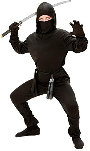 W WIDMANN MILANO Party Fashion - Costume pour enfant Ninja, noir, Samouraï, Guerrier Déguisement pour carnaval, Halloween, soirée à thème