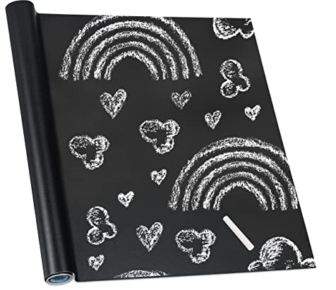 Relaxdays Tafelfolie selbstklebend, Tür, Kühlschrank & Wand, beschreibbar & abwischbar, 200x45 cm, Kreidefolie, schwarz, 1 Stück