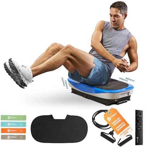 LifePro Rumblex Max 4D Blue Vibration Plate Exercise Machine with Loop Resistance Bands - Full Body Workout Equipment for Home Fitness, Shaping, Training, Recovery, Weight Loss (Blue)