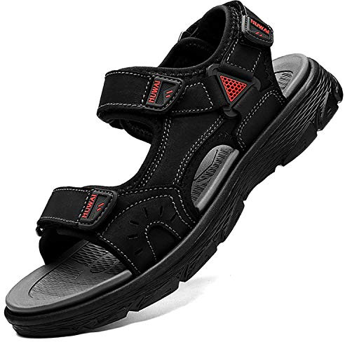 Lvptsh Sandales de Randonnée Sandales de Marche Homme Cuir Été Extérieur Chaussures de Sport Plage Chaussures d'eau eau Plage Closed-Toe Sandals Homme,Noir 1,EU44