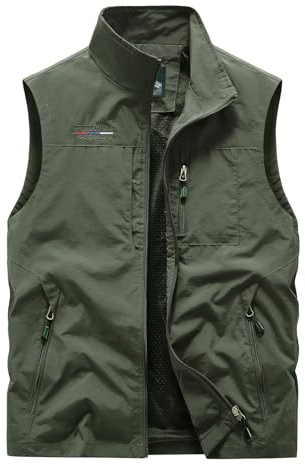 Oralidera Herr Multi Pocket Mesh Väst Ärmlös Toppjacka Utomhus Fiske Camping Väst Resa Vandring Gilet, gRÖN, XL