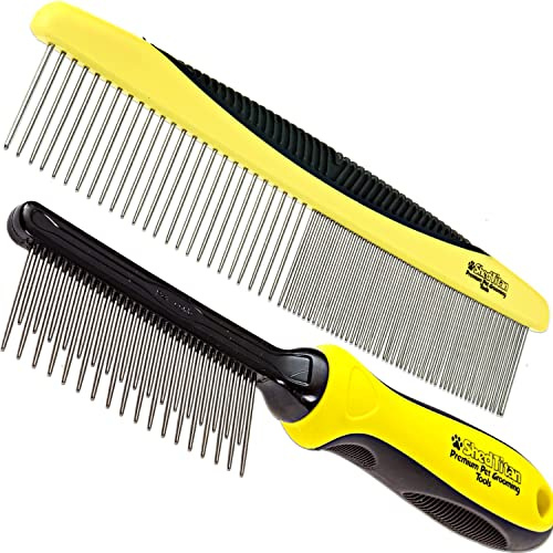 ShedTitan Metal Dog Comb for Matted Hair & Detangler Combs Set - Remove Tangles & Matted Fur - Easy Safe Cat & Dog Combs for Grooming Doodles