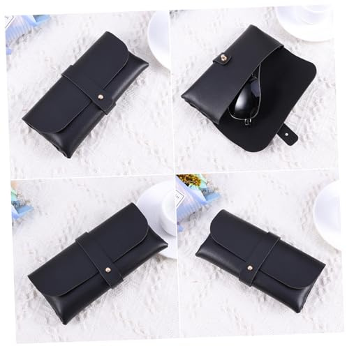 SHERCHPRY Glasses Case Handmade Genuine Leather Sunglasses Case with Buckle Clamshell to Protect and Sunglasses,Black, blackone