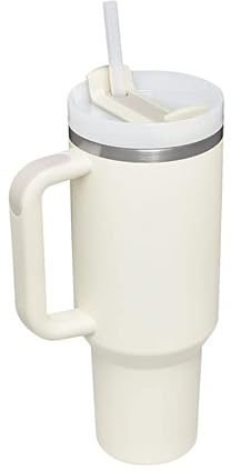 YOUEXPERT 40 oz thermobecher mit Griff und Stroh, trinkbecher mit deckel und strohhalm für Auto Sport Reise Cup Geschenk für Weihnachten 40oz Isolierte Tumbler (Creme)