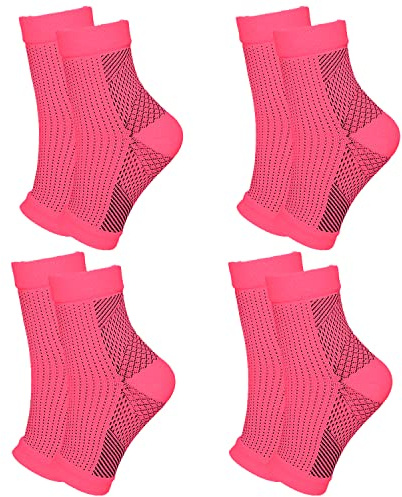 4 par ankelbandage ortopediska kompressionsstrumpor för kvinnor män för plantar fasciit strumpor artrit ledvärk hälsporre neuropati fotbandage fotbandage fotled, rosa, S