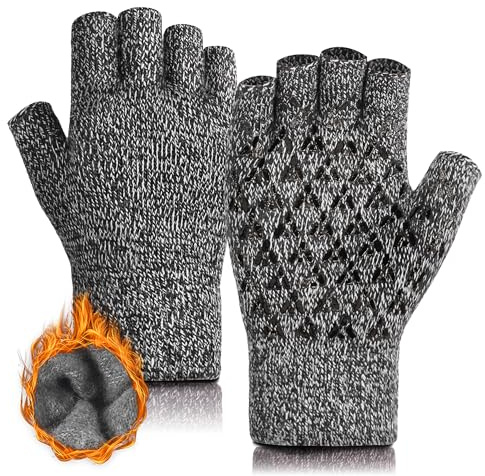 DOVAVA Fingerless Gloves for Men Women,Winter Gloves Anti-Slip,Touchscreen Knit Gloves with Thermal Fleece Lining