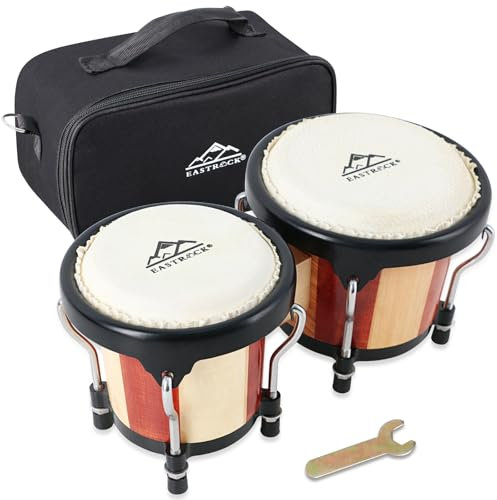 EastRock Bongo-Trommel-Set,4” and 5” für Erwachsene, Anfänger, Profis, stimmbare Holz- und Metalltrommel-Schlaginstrumente mit Stimmschlüssel