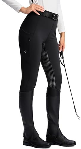 SANTINY Women's Horse Riding Pants Zipper Pockets Silicone Full-Seat Breeches Equestrian Schooling Tights for Women (Black_M)