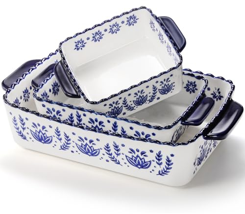 SOUJOY 3 Pack Porcelain Bakeware Set, Rectangular Baking Dishes, Lasagna Pan for Cooking, Kitchen, Casserole Dishes, Cake Dinner, Banquet and Daily Use
