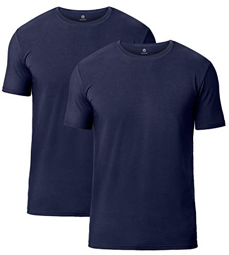 LAPASA Herrar Mikromodal T-shirt 2-pack, Premium Business Kortärmad Undertröja Rund halsringning/V-ringning (M07/M08), Rund halsringning: Marinblå, XXL