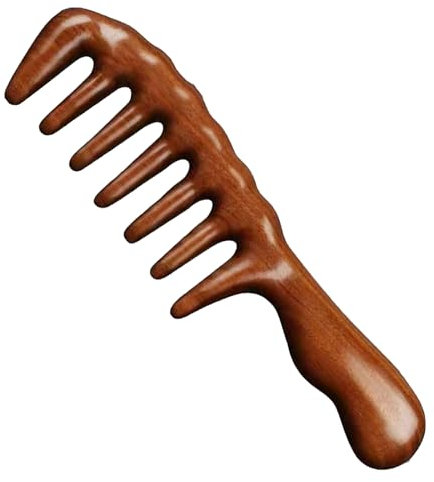 RUOXIXI 1 Holzkamm,Lockenkamm Naturlocken,Kamm Holz,Haarkamm zum Entwirren,Breitzahn Grober Kamm für Locken und lange Haare,Holzkamm Sandelholz Kamm antistatischer handgemachter Kamm Breitzahn-20CM