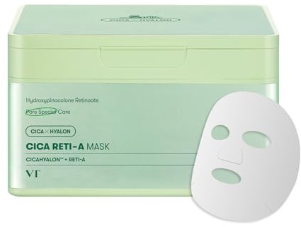 VT COSMETICS CICA Reti-A Daily Mask 30 Sheets, Retinol Complex for Pore Minimizing, Skin Softening & Hydrating Facial Mask, Ideal for Retinol Beginners, Korean Face Mask