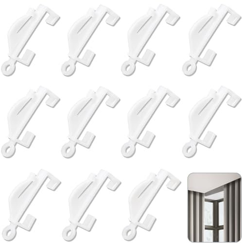 Welidoyaa 50 Pieces White Plastic Curtain Tack Hooks, Rail Gliders and Sliding Hooks for Track Window, Shower, Door