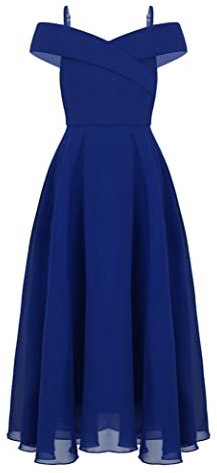 Hedmy Vestido Largo de Elegante para Niña Vestido Gasa de Fiesta Sólido con un Hombro Vestido de Graduación Cóctel Desfile Formal 7-16 Años Azul 9-10 años