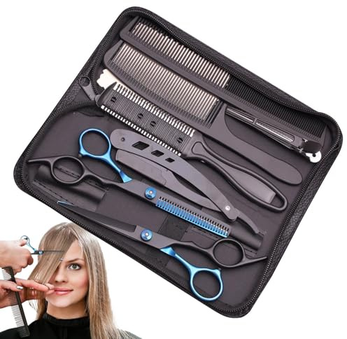 Kit per taglio di capelli da barbiere, set di forbici da parrucchiere professionali,Cesoie piatte Cesoie per denti - Taglio professionale della barba per modellare la toelettatura, set di cesoie per p