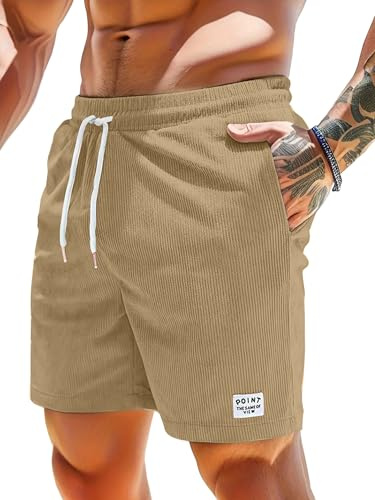 CheChury Pantalones Cortos Casuales Hombre Pantalones Cortos Verano Algodón de Trabajo a La Moda Delgados Cinco Pantalones Cortos de Playa Pantalones Cortos de Pana Ajustable Cintura con Bolsillos