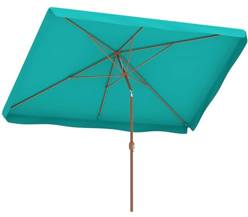 Outsunny Ombrellone da Giardino 2x3 m Inclinabile con Apertura a Manovella, Presa d'Aria e Bordo a Balze, Ombrellone da Esterno Rettangolare Anti UV 50+ in Alluminio e Poliestere 180 g/㎡, Turchese