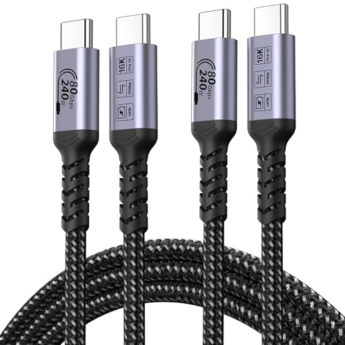 SUMPK Cable USB C 80Gbps 2m 2 paquetes Compatible con Thunderbolt 5, Cable USB 4 240W de carga rápida con 16K, Monitor de vídeo dual 8K/6K Compatible con Thunderbolt 4/3, iPhone 16/15, SSD, MacBook