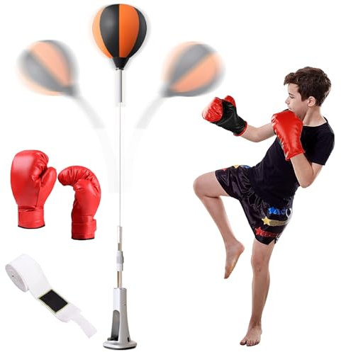 Hogvinnatil Boxflex, sacchetto con supporto, borsa autoportante, kit Reflex -Bag autoportante, attrezzi da boxe regolabili in altezza, forte rimbalzo per alleviare lo stress in casa palestra