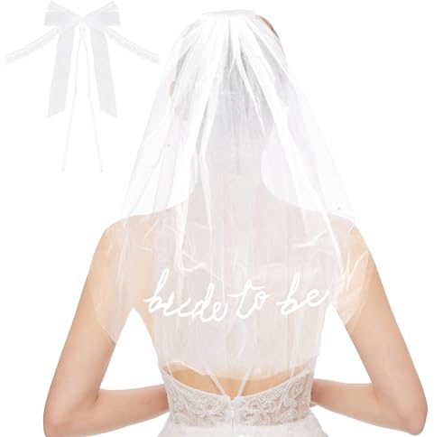 HENGBIRD Voile de mariée blanc avec peigne - voile mariée evjf 47 cm avec dentelle et broderie, voile evjf, tulle léger pour enterrement de vie de jeune fille, mariage, fiançailles, séance photo