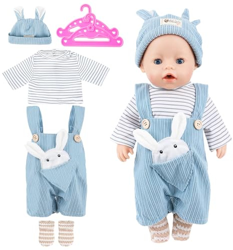 Puppenkleidung für Baby Puppen, Kleidung Outfits für Baby Puppen Kleidung mit Hut puppenkleidung 36 cm-43cm,Puppenkleider Set Puppenzubehör-(Keine Puppe)