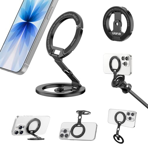 ULANZI MA02 - Soporte magnético de doble cara, adaptador de aluminio plegable para trípode con rosca de 1/4, accesorio para Tripod compatible con MagSafe iPhone 17 16 15 14 13 12 Sumsung