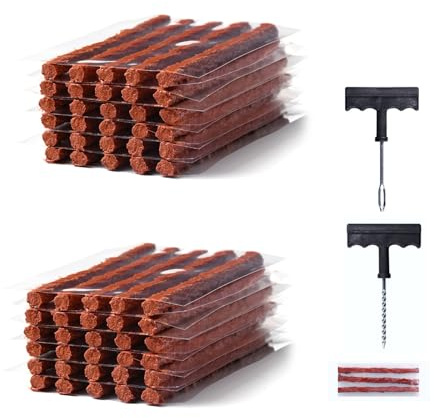 60 pezzi Strisce riparazione pneumatici per auto bici trattorini 10x0,6 cm kit emergenza ripara gomme senza camera nero universale officina fai da te