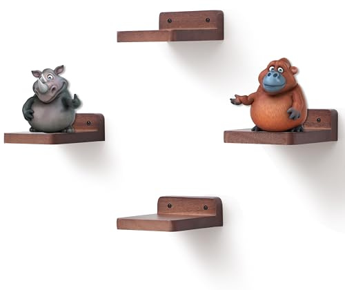 PHOENANCEE Small Floating Shelves, 10.2x10.2x4CM, Mini Wooden Wall Square Shelf, Hanging Shelf Decoration for Small Objects, Bedroom, Living Room, Set of 4(Light Walnut)