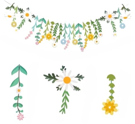 1 striscione di fiori, 2,5 m ghirlanda di fiori selvatici multicolore, margherite eleganti ghirlanda di carta, bandiere floreali bohemien, decorazione per matrimoni, camerette