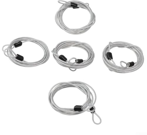 Yuanpgky Câble antivol de sécurité pour vélo, double boucle en acier avec revêtement PVC, 5 pièces, 2 m, compatible avec les serrures en U, les serrures à disque, les skateboards, les outils, (argent)