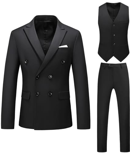 Generico Completo Uomo Business Elegante A Tre Pezzi con Giacca E Pantaloni Doppio Petto per Matrimoni E Eventi Design Classico E Raffinato(Black, XXXXXL)