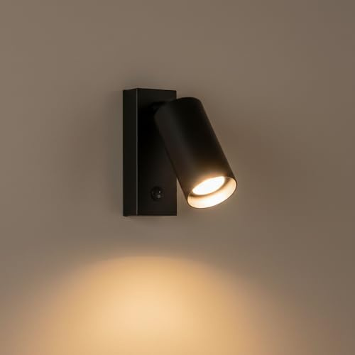 maolo Applique da Parete Spot Orientabile GU10 con Interruttore | Lampada da Lettura Moderna in Alluminio | Luce da Comodino Camera da Letto Hotel Ufficio | Bianco/Nero (Nero)