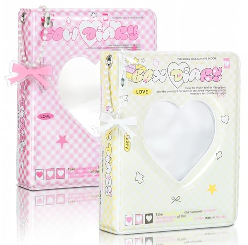 2PCS Photocard Binder Album, 3 Inch Mini Photo Album Love Heart Hollow Photo Card Holder Mini Photos Album Book for Standard Idol Photocards, Polaroids, Photos